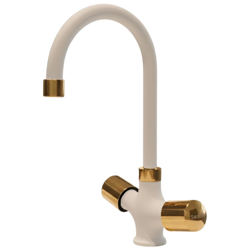 Leo - Basin Mixer - White & Gold Leo - Basin Mixer - White & Gold