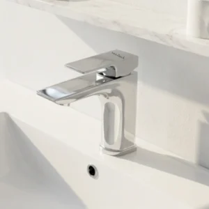 Moderation Basin Mixer in Bathroom in Daylight Moderation Basin Mixer in Bathroom in Daylight