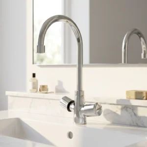 Scorpio Basin Mixer in Bathroom in Daylight Scorpio Basin Mixer in Bathroom in Daylight