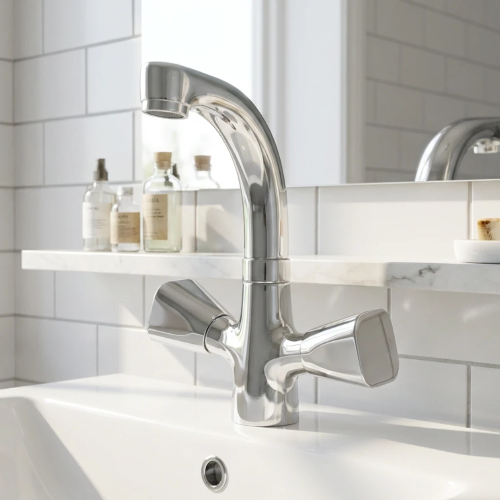 Virgo Basin Mixer in Bathroom in Daylight